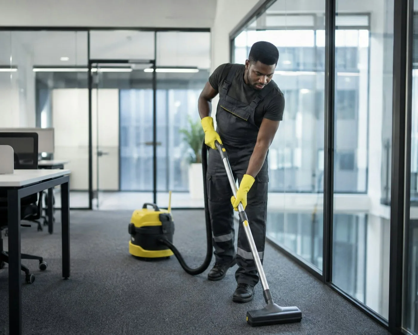 Vacuuming an office floor