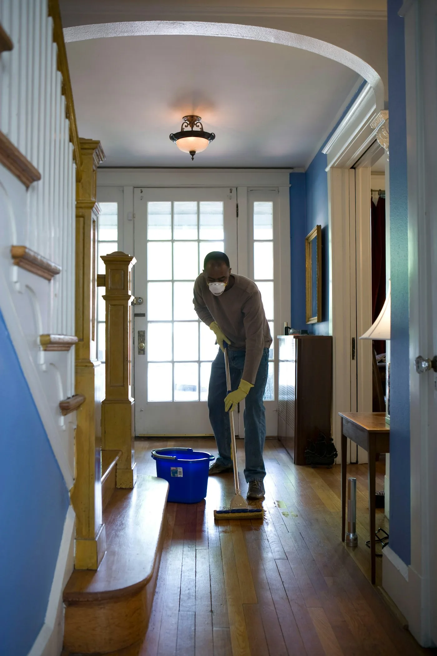 Cleaning a hallway after renovation